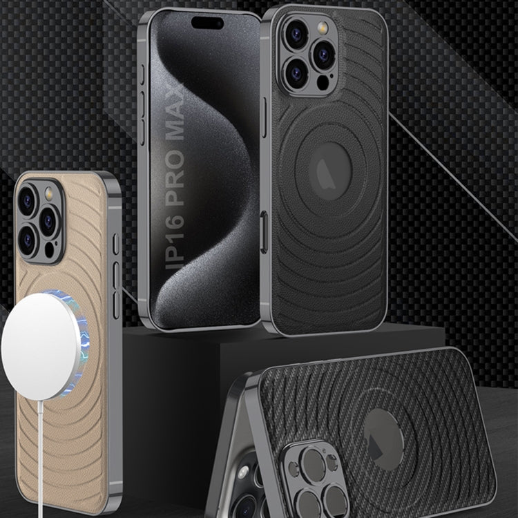 For iPhone 16 Pro Max GKK Plating Leather Wave MagSafe Phone Case(Carbon Fiber) - iPhone 16 Pro Max Cases by GKK | Online Shopping South Africa | PMC Jewellery | Buy Now Pay Later Mobicred