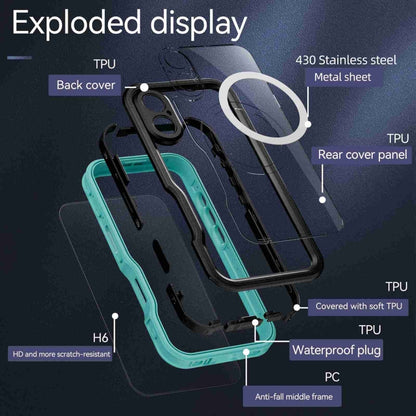 For iPhone 16 Plus RedPepper IP68 Waterproof Triple-proof MagSafe Phone Case(Black Blue) - iPhone 16 Plus Cases by RedPepper | Online Shopping South Africa | PMC Jewellery | Buy Now Pay Later Mobicred