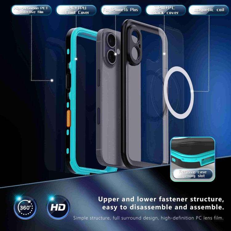 For iPhone 16 Plus RedPepper Transparent Dot IP68 Waterproof Triple-proof MagSafe Phone Case(Black Blue) - iPhone 16 Plus Cases by RedPepper | Online Shopping South Africa | PMC Jewellery | Buy Now Pay Later Mobicred