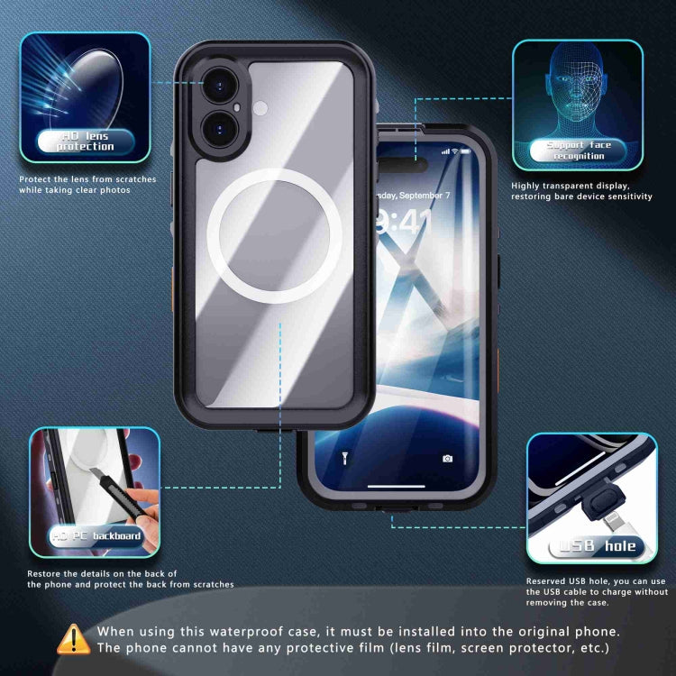 For iPhone 16 Plus RedPepper Transparent Dot IP68 Waterproof Triple-proof MagSafe Phone Case(Black Dark Grey) - iPhone 16 Plus Cases by RedPepper | Online Shopping South Africa | PMC Jewellery | Buy Now Pay Later Mobicred