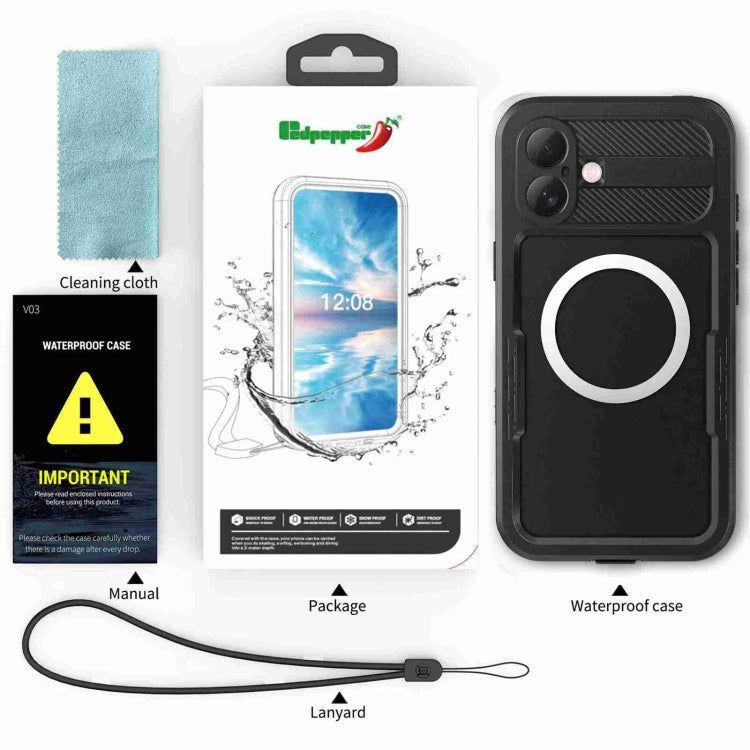 For iPhone 16 Plus RedPepper IP68 Waterproof Triple-proof MagSafe Phone Case(Black) - iPhone 16 Plus Cases by RedPepper | Online Shopping South Africa | PMC Jewellery | Buy Now Pay Later Mobicred