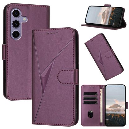 For Samsung Galaxy S25 5G Triangle Pattern Buckle Clasp Leather Phone Case(Dark Purple) - Galaxy S25 5G Cases by PMC Jewellery | Online Shopping South Africa | PMC Jewellery | Buy Now Pay Later Mobicred