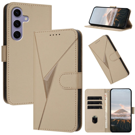 For Samsung Galaxy S25 5G Triangle Pattern Buckle Clasp Leather Phone Case(Gold) - Galaxy S25 5G Cases by PMC Jewellery | Online Shopping South Africa | PMC Jewellery | Buy Now Pay Later Mobicred