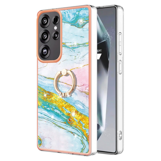 For Samsung Galaxy S25 Ultra 5G Electroplating Marble IMD TPU Phone Case with Ring Holder(Green 004) - Galaxy S25 Ultra 5G Cases by PMC Jewellery | Online Shopping South Africa | PMC Jewellery | Buy Now Pay Later Mobicred