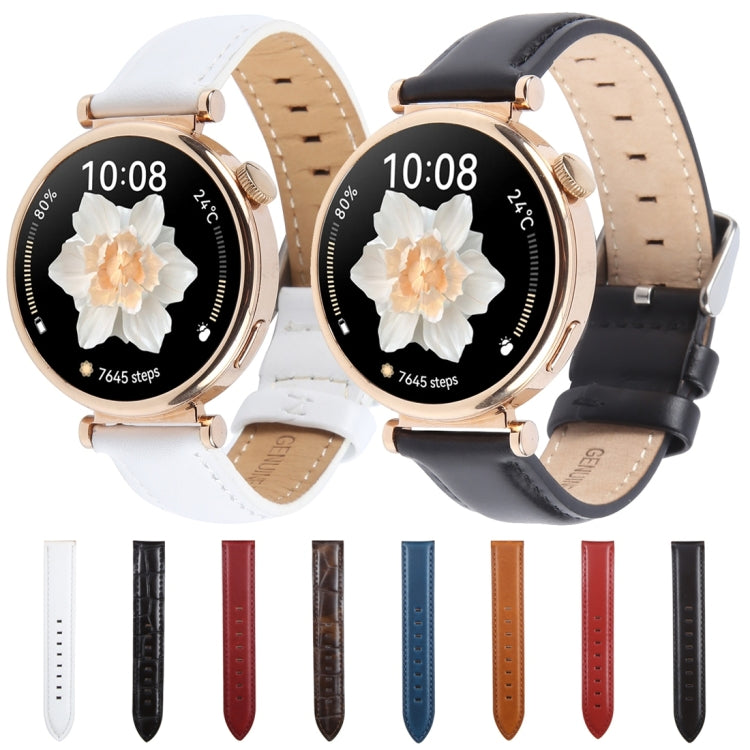 18mm Silver Steel Buckle Genuine Leather Watch Band Wristband(Black) - 18mm Bands by PMc TechLife | Online Shopping South Africa | PMc TechLife | Buy Now Pay Later Mobicred