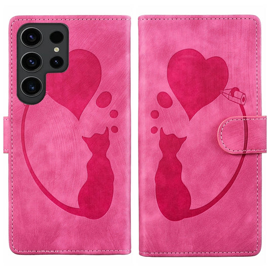 For Samsung Galaxy S25 Ultra 5G Pen Heart Cat Embossed Leather Phone Case(Pink) - Galaxy S25 Ultra 5G Cases by PMC Jewellery | Online Shopping South Africa | PMC Jewellery | Buy Now Pay Later Mobicred