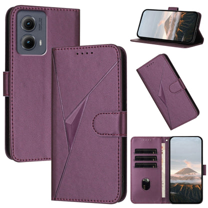 For Motorola Edge 5G 2024 Triangle Pattern Buckle Clasp Leather Phone Case(Dark Purple) - Motorola Cases by PMC Jewellery | Online Shopping South Africa | PMC Jewellery | Buy Now Pay Later Mobicred