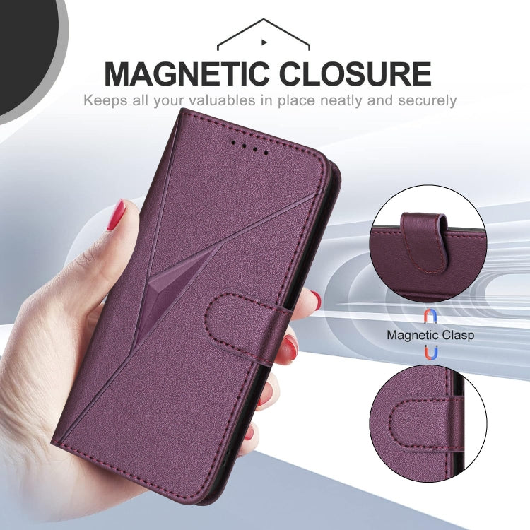 For Motorola Edge 5G 2024 Triangle Pattern Buckle Clasp Leather Phone Case(Dark Purple) - Motorola Cases by PMC Jewellery | Online Shopping South Africa | PMC Jewellery | Buy Now Pay Later Mobicred