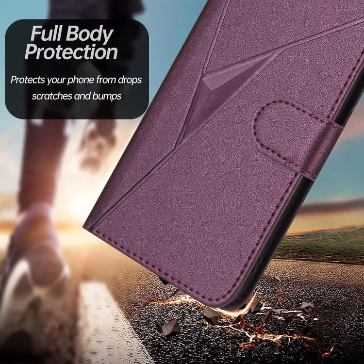 For Motorola Edge 5G 2024 Triangle Pattern Buckle Clasp Leather Phone Case(Dark Purple) - Motorola Cases by PMC Jewellery | Online Shopping South Africa | PMC Jewellery | Buy Now Pay Later Mobicred