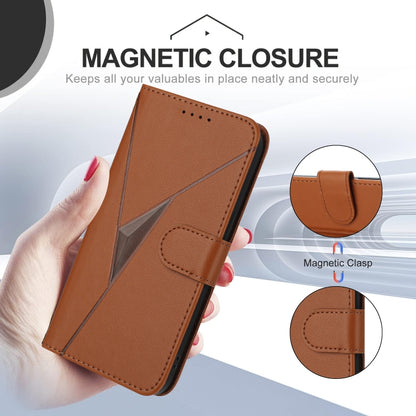 For Motorola Edge 5G 2024 Triangle Pattern Buckle Clasp Leather Phone Case(Brown) - Motorola Cases by PMC Jewellery | Online Shopping South Africa | PMC Jewellery | Buy Now Pay Later Mobicred