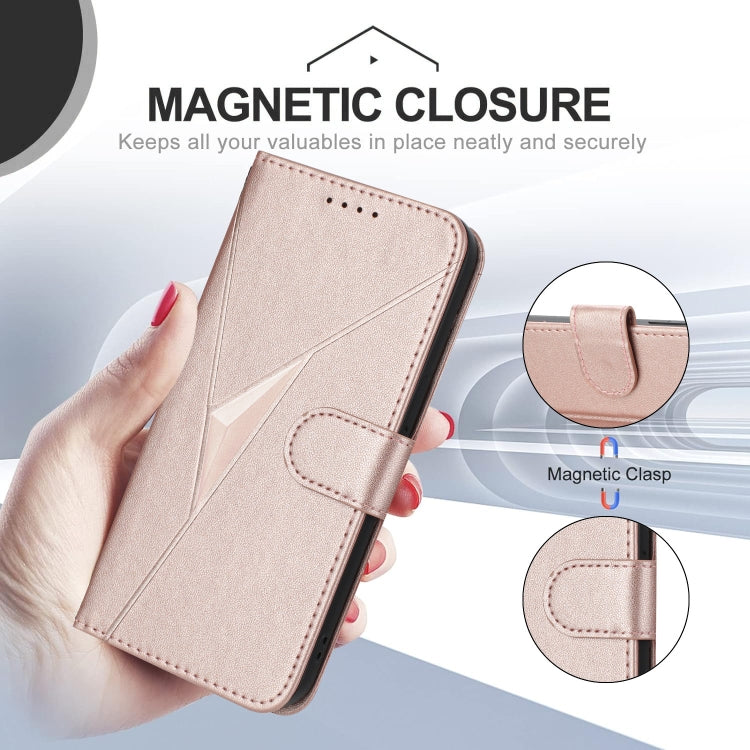 For Motorola Edge 5G 2024 Triangle Pattern Buckle Clasp Leather Phone Case(Rose Gold) - Motorola Cases by PMC Jewellery | Online Shopping South Africa | PMC Jewellery | Buy Now Pay Later Mobicred