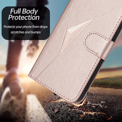 For Motorola Edge 5G 2024 Triangle Pattern Buckle Clasp Leather Phone Case(Rose Gold) - Motorola Cases by PMC Jewellery | Online Shopping South Africa | PMC Jewellery | Buy Now Pay Later Mobicred