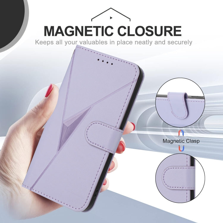 For Motorola Edge 5G 2024 Triangle Pattern Buckle Clasp Leather Phone Case(Light Purple) - Motorola Cases by PMC Jewellery | Online Shopping South Africa | PMC Jewellery | Buy Now Pay Later Mobicred