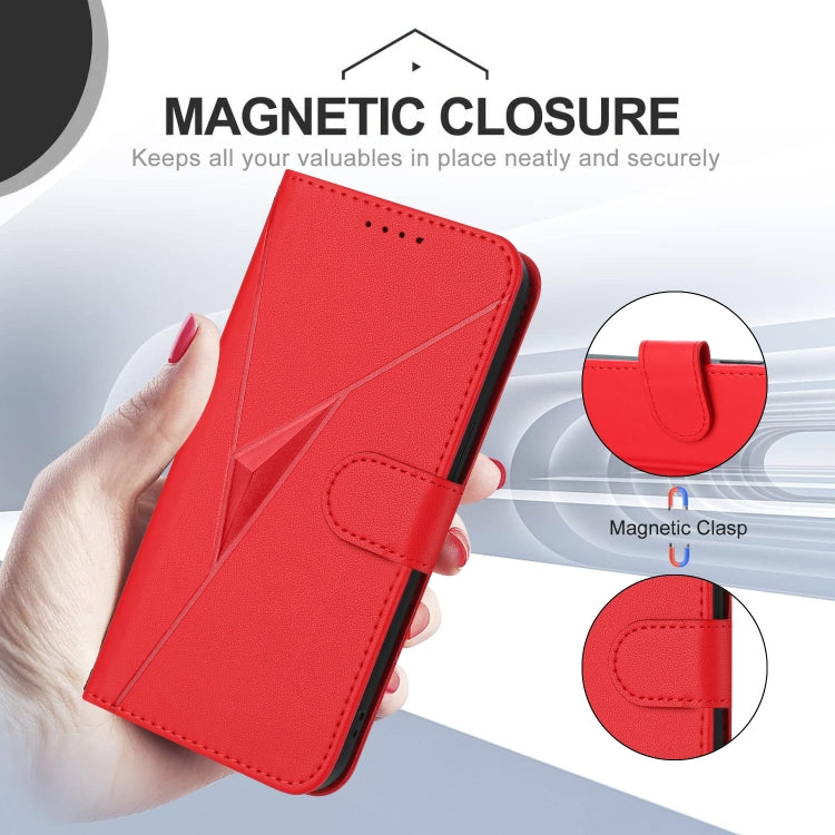 For Motorola Moto G Play 4G 2024 Triangle Pattern Buckle Clasp Leather Phone Case(Red) - Motorola Cases by PMC Jewellery | Online Shopping South Africa | PMC Jewellery | Buy Now Pay Later Mobicred