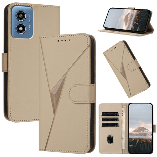 For Motorola Moto G Play 4G 2024 Triangle Pattern Buckle Clasp Leather Phone Case(Gold) - Motorola Cases by PMC Jewellery | Online Shopping South Africa | PMC Jewellery | Buy Now Pay Later Mobicred