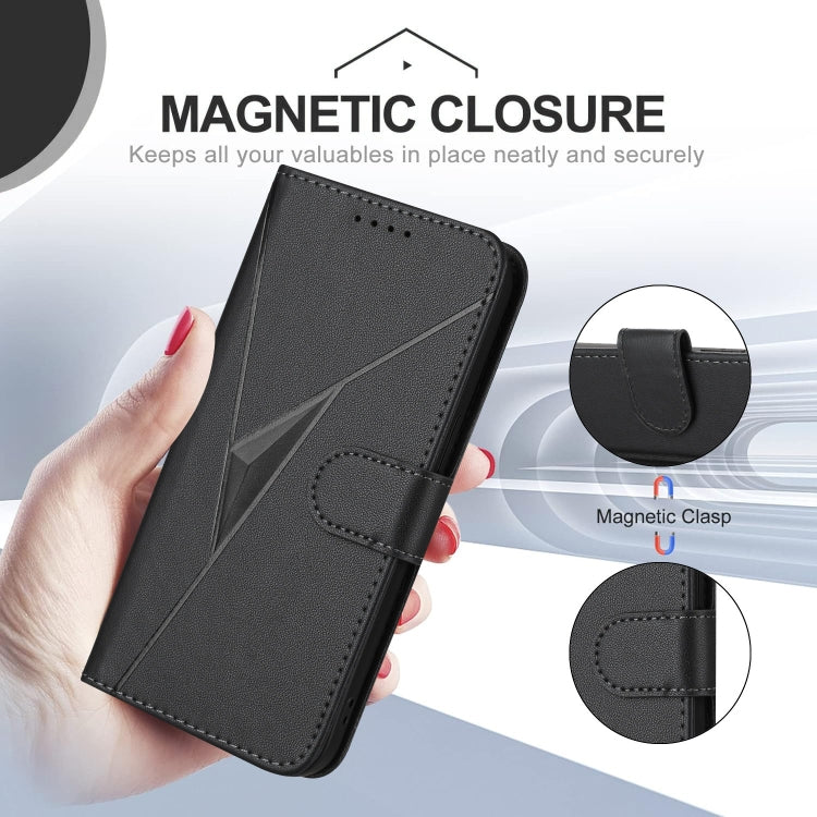 For Motorola Moto G Power 2024 Triangle Pattern Buckle Clasp Leather Phone Case(Black) - Motorola Cases by PMC Jewellery | Online Shopping South Africa | PMC Jewellery | Buy Now Pay Later Mobicred