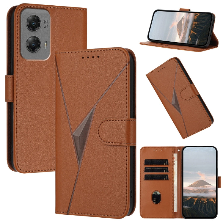 For Motorola Moto G Stylus 2024 Triangle Pattern Buckle Clasp Leather Phone Case(Brown) - Motorola Cases by PMC Jewellery | Online Shopping South Africa | PMC Jewellery | Buy Now Pay Later Mobicred