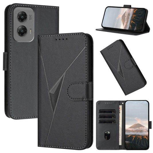 For Motorola Moto G Stylus 2024 Triangle Pattern Buckle Clasp Leather Phone Case(Black) - Motorola Cases by PMC Jewellery | Online Shopping South Africa | PMC Jewellery | Buy Now Pay Later Mobicred