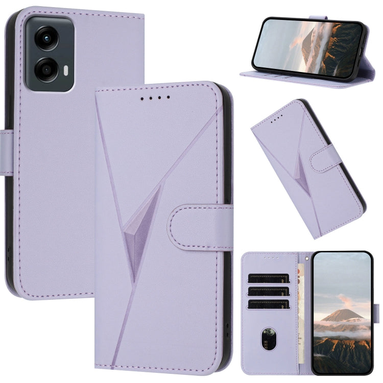 For Motorola Moto G 5G 2024 Triangle Pattern Buckle Clasp Leather Phone Case(Light Purple) - Motorola Cases by PMC Jewellery | Online Shopping South Africa | PMC Jewellery | Buy Now Pay Later Mobicred