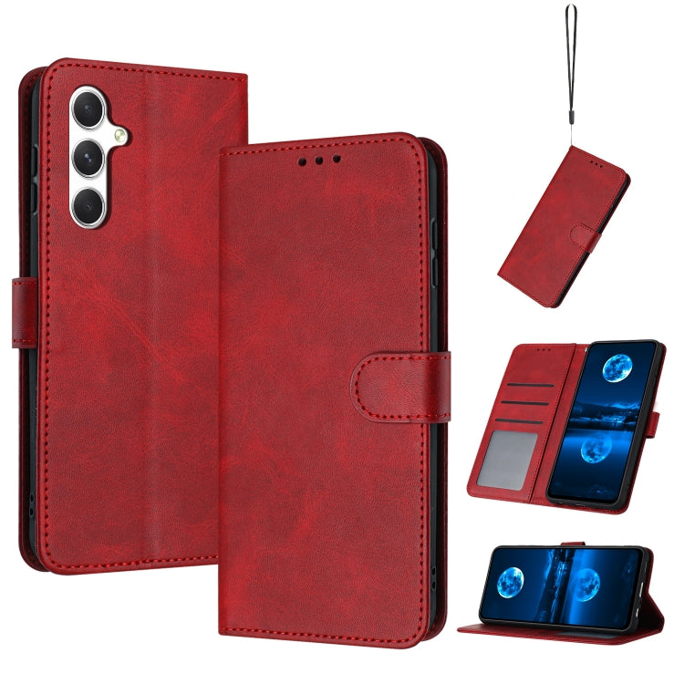 For Samsung Galaxy S25 / S24 5G Solid Calf Texture Flip Leather Phone Case(Red) - Galaxy S25 5G Cases by PMC Jewellery | Online Shopping South Africa | PMC Jewellery | Buy Now Pay Later Mobicred