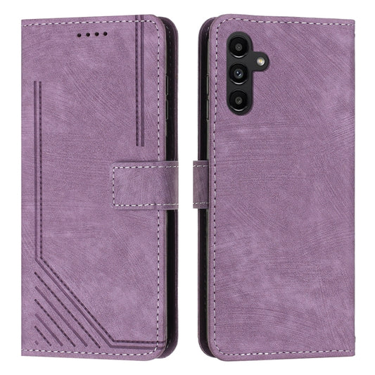 For Samsung Galaxy S25 / S24 5G Skin Feel Stripe Pattern Leather Phone Case with Long Lanyard(Purple) - Galaxy S25 5G Cases by PMC Jewellery | Online Shopping South Africa | PMC Jewellery | Buy Now Pay Later Mobicred