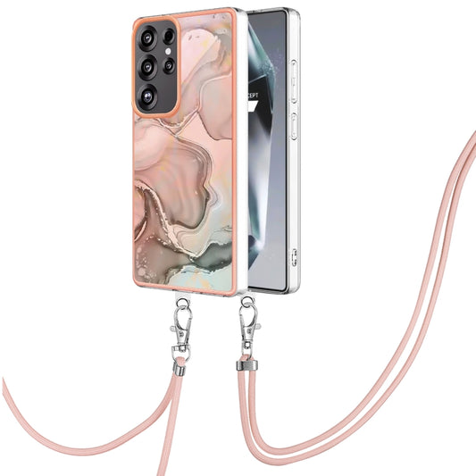 For Samsung Galaxy S25 Ultra 5G Electroplating Marble Dual-side IMD Phone Case with Lanyard(Rose Gold 015) - Galaxy S25 Ultra 5G Cases by PMC Jewellery | Online Shopping South Africa | PMC Jewellery | Buy Now Pay Later Mobicred