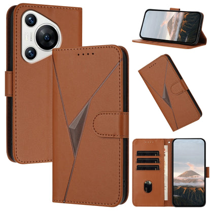 For Huawei Pura 70 Triangle Pattern Buckle Clasp Leather Phone Case(Brown) - Huawei Cases by PMC Jewellery | Online Shopping South Africa | PMC Jewellery | Buy Now Pay Later Mobicred