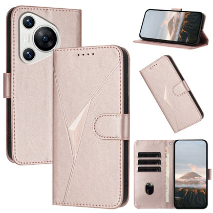 For Huawei Pura 70 Triangle Pattern Buckle Clasp Leather Phone Case(Rose Gold) - Huawei Cases by PMC Jewellery | Online Shopping South Africa | PMC Jewellery | Buy Now Pay Later Mobicred