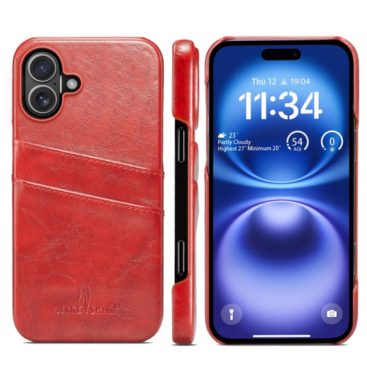 For iPhone 16 Plus Fierre Shann Retro Oil Wax Texture Card Slots PU Leather Phone Case(Red) - iPhone 16 Plus Cases by FIERRE SHANN | Online Shopping South Africa | PMC Jewellery | Buy Now Pay Later Mobicred