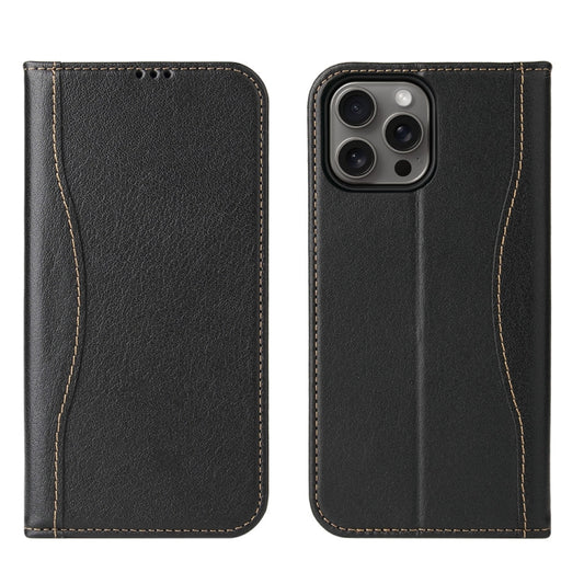 For iPhone 16 Pro Max Fierre Shann Cowhide Leather Flip Leather Phone Case(Black) - iPhone 16 Pro Max Cases by FIERRE SHANN | Online Shopping South Africa | PMC Jewellery | Buy Now Pay Later Mobicred