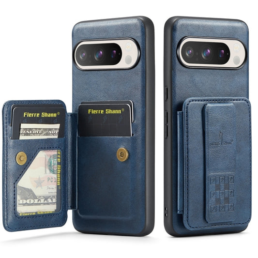 For Google Pixel 9 / 9 Pro Fierre Shann Oil Wax Cow Leather Card Holder Back Phone Case(Blue) - Google Cases by FIERRE SHANN | Online Shopping South Africa | PMC Jewellery | Buy Now Pay Later Mobicred