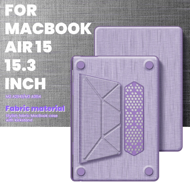 For MacBook Air 15.3 inch A3114 / A2941 Fabric Magnetic Holder Laptop Protective Case(Purple) - MacBook Air Cases by PMC Jewellery | Online Shopping South Africa | PMC Jewellery | Buy Now Pay Later Mobicred