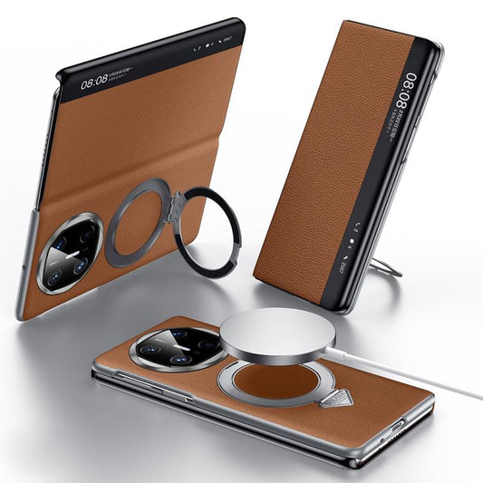 For Huawei Mate X6 SULADA Smart View Window MagSafe Magnetic Holder Leather Phone Case(Brown) - Huawei Cases by SULADA | Online Shopping South Africa | PMC Jewellery | Buy Now Pay Later Mobicred