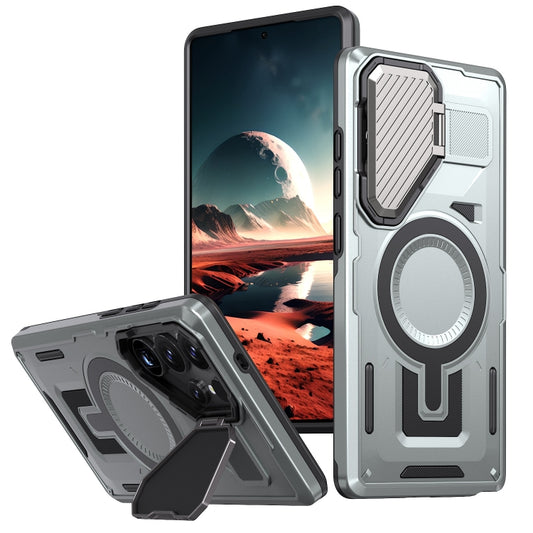 For Samsung Galaxy S25 Ultra 5G Shield Frame Holder MagSafe Phone Case(Grey) - Galaxy S25 Ultra 5G Cases by PMC Jewellery | Online Shopping South Africa | PMC Jewellery | Buy Now Pay Later Mobicred