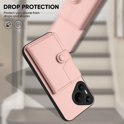 For Huawei Pura 70 Button Card Bag RFID Anti-theft Phone Case(Pink) - Huawei Cases by PMC Jewellery | Online Shopping South Africa | PMC Jewellery | Buy Now Pay Later Mobicred