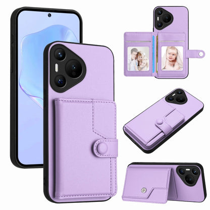 For Huawei Pura 70 Button Card Bag RFID Anti-theft Phone Case(Purple) - Huawei Cases by PMC Jewellery | Online Shopping South Africa | PMC Jewellery | Buy Now Pay Later Mobicred