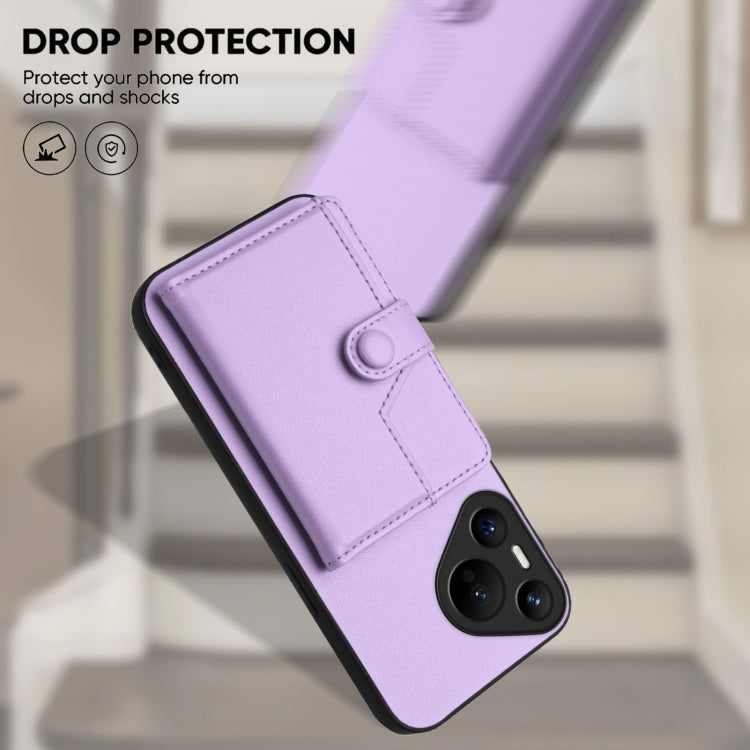 For Huawei Pura 70 Button Card Bag RFID Anti-theft Phone Case(Purple) - Huawei Cases by PMC Jewellery | Online Shopping South Africa | PMC Jewellery | Buy Now Pay Later Mobicred