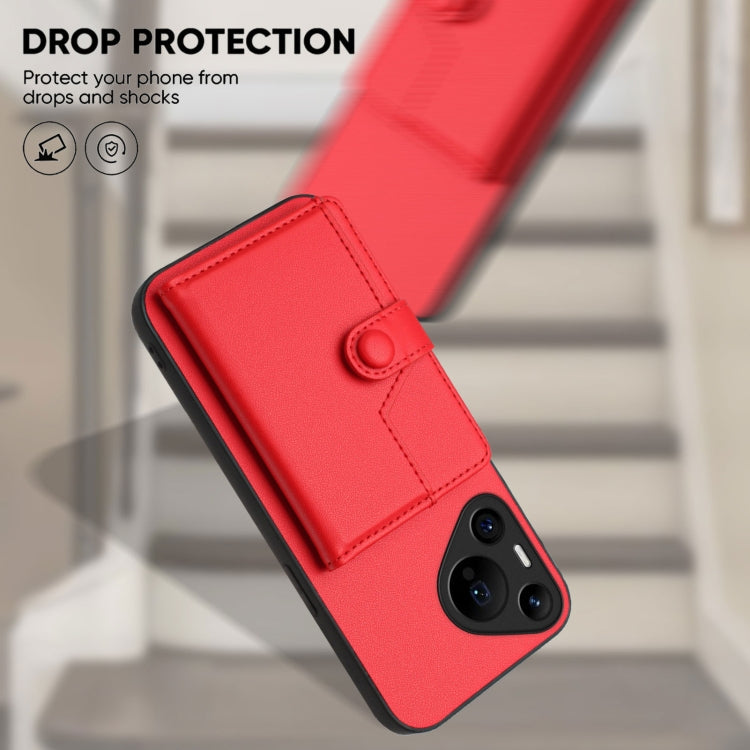 For Huawei Pura 70 Pro Button Card Bag RFID Anti-theft Phone Case(Red) - Huawei Cases by PMC Jewellery | Online Shopping South Africa | PMC Jewellery | Buy Now Pay Later Mobicred