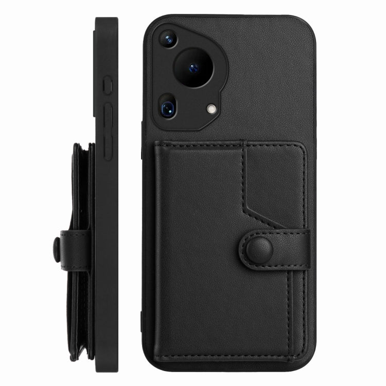 For Huawei Pura 70 Ultra Button Card Bag RFID Anti-theft Phone Case(Black) - Huawei Cases by PMC Jewellery | Online Shopping South Africa | PMC Jewellery | Buy Now Pay Later Mobicred