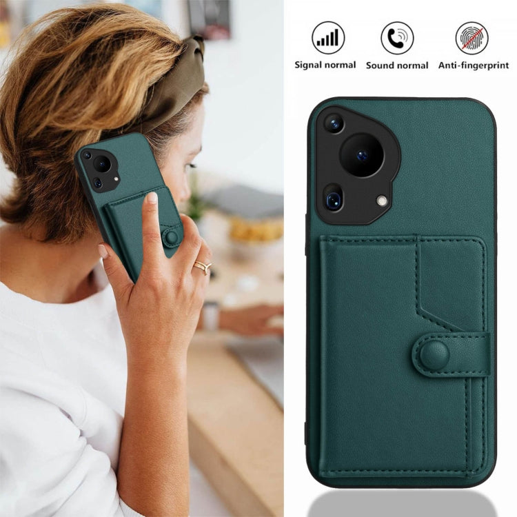 For Huawei Pura 70 Ultra Button Card Bag RFID Anti-theft Phone Case(Green) - Huawei Cases by PMC Jewellery | Online Shopping South Africa | PMC Jewellery | Buy Now Pay Later Mobicred