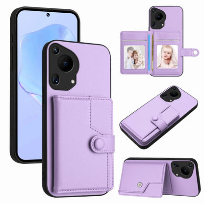 For Huawei Pura 70 Ultra Button Card Bag RFID Anti-theft Phone Case(Purple) - Huawei Cases by PMC Jewellery | Online Shopping South Africa | PMC Jewellery | Buy Now Pay Later Mobicred