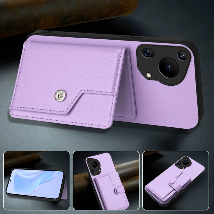 For Huawei Pura 70 Ultra Button Card Bag RFID Anti-theft Phone Case(Purple) - Huawei Cases by PMC Jewellery | Online Shopping South Africa | PMC Jewellery | Buy Now Pay Later Mobicred