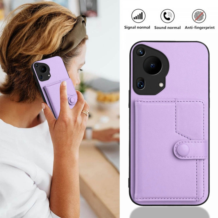 For Huawei Pura 70 Ultra Button Card Bag RFID Anti-theft Phone Case(Purple) - Huawei Cases by PMC Jewellery | Online Shopping South Africa | PMC Jewellery | Buy Now Pay Later Mobicred