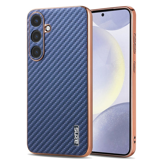 For Samsung Galaxy S25 5G AZNS Electroplated Edge Carbon Fiber Texture Phone Case(Blue) - Galaxy S25 5G Cases by AZNS | Online Shopping South Africa | PMC Jewellery | Buy Now Pay Later Mobicred