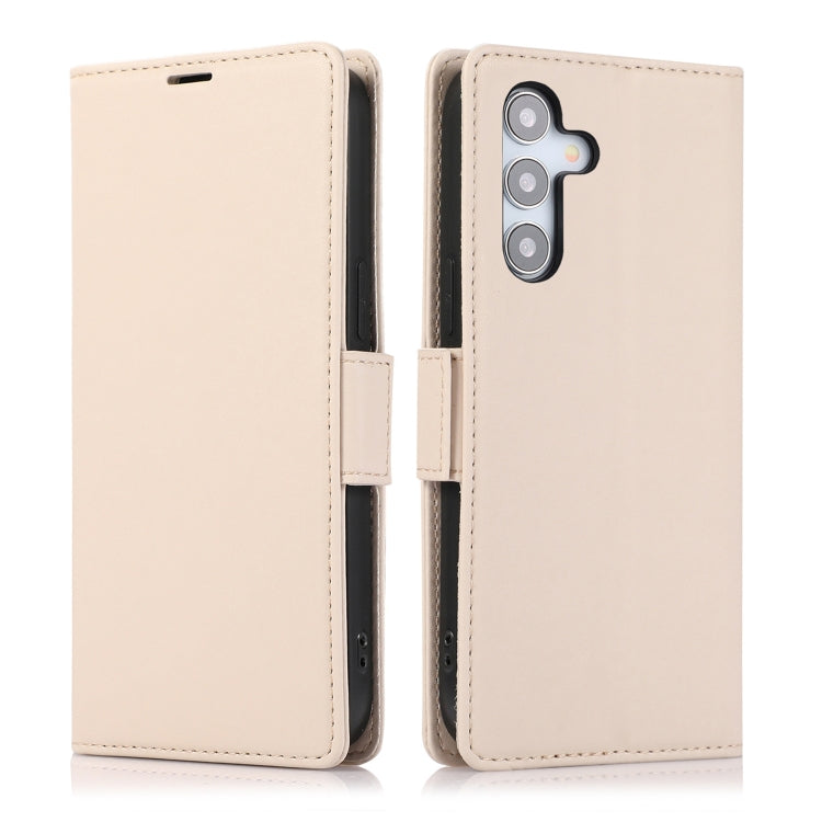 For Samsung Galaxy S25+ / S24+ 5G Side Buckle RFID Anti-theft Leather Phone Case(Apricot) - Galaxy S25+ 5G Cases by PMC Jewellery | Online Shopping South Africa | PMC Jewellery | Buy Now Pay Later Mobicred