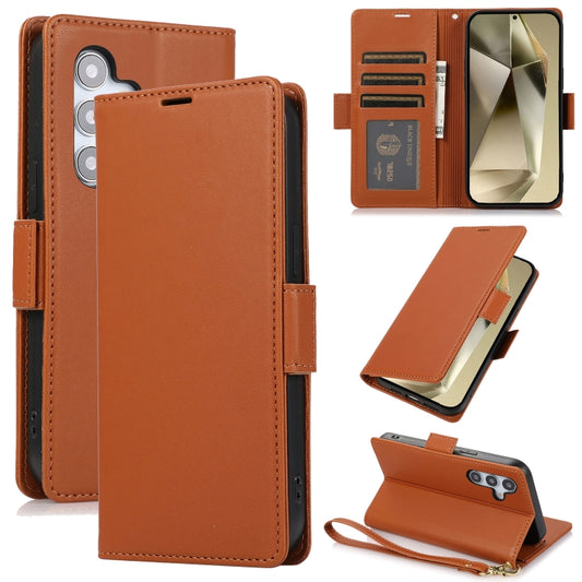 For Samsung Galaxy S25+ / S24+ 5G Side Buckle RFID Anti-theft Leather Phone Case(Brown) - Galaxy S25+ 5G Cases by PMC Jewellery | Online Shopping South Africa | PMC Jewellery | Buy Now Pay Later Mobicred