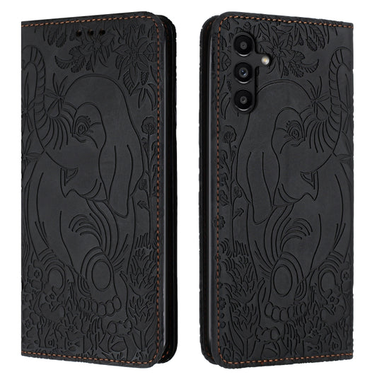 For Samsung Galaxy S25 5G Retro Elephant Embossed Leather Phone Case(Black) - Galaxy S25 5G Cases by PMC Jewellery | Online Shopping South Africa | PMC Jewellery | Buy Now Pay Later Mobicred