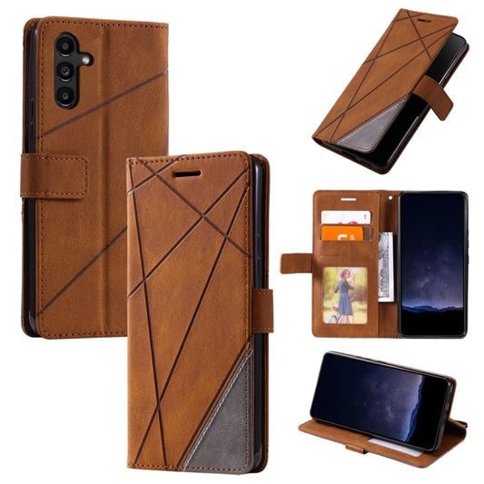 For Samsung Galaxy S25+ 5G Skin Feel Splicing Leather Phone Case(Brown) - Galaxy S25+ 5G Cases by PMC Jewellery | Online Shopping South Africa | PMC Jewellery | Buy Now Pay Later Mobicred