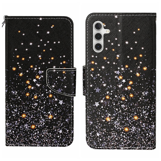 For Samsung Galaxy S25 5G Colored Drawing Pattern Leather Phone Case(Black Pentagram) - Galaxy S25 5G Cases by PMC Jewellery | Online Shopping South Africa | PMC Jewellery | Buy Now Pay Later Mobicred