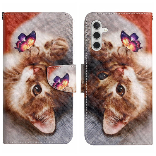 For Samsung Galaxy S25 5G Colored Drawing Pattern Leather Phone Case(Butterfly Cat) - Galaxy S25 5G Cases by PMC Jewellery | Online Shopping South Africa | PMC Jewellery | Buy Now Pay Later Mobicred